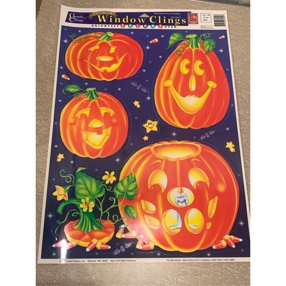 Halloween Window Clings Vintage Ghost Jack O Lantern Lot of Unused 3 Sheets 1997 - Picture 3 of 6